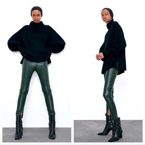 Zara faux leather green pants size small fits like a 2